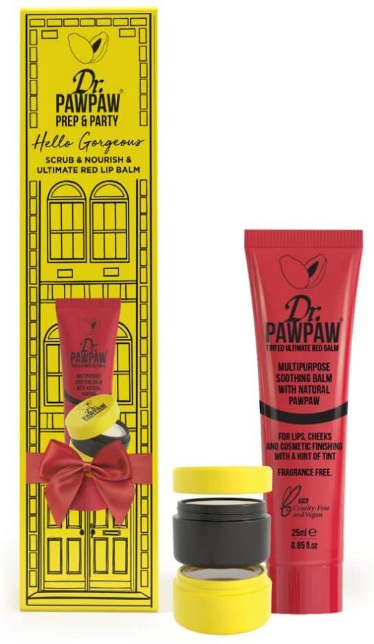 Huulehoolduskomplekt Dr PawPaw Prep & Party, Huulepalsam 25 ml + Koorija 16g цена и информация | Huulepulgad, -läiked, -palsamid, vaseliin | kaup24.ee