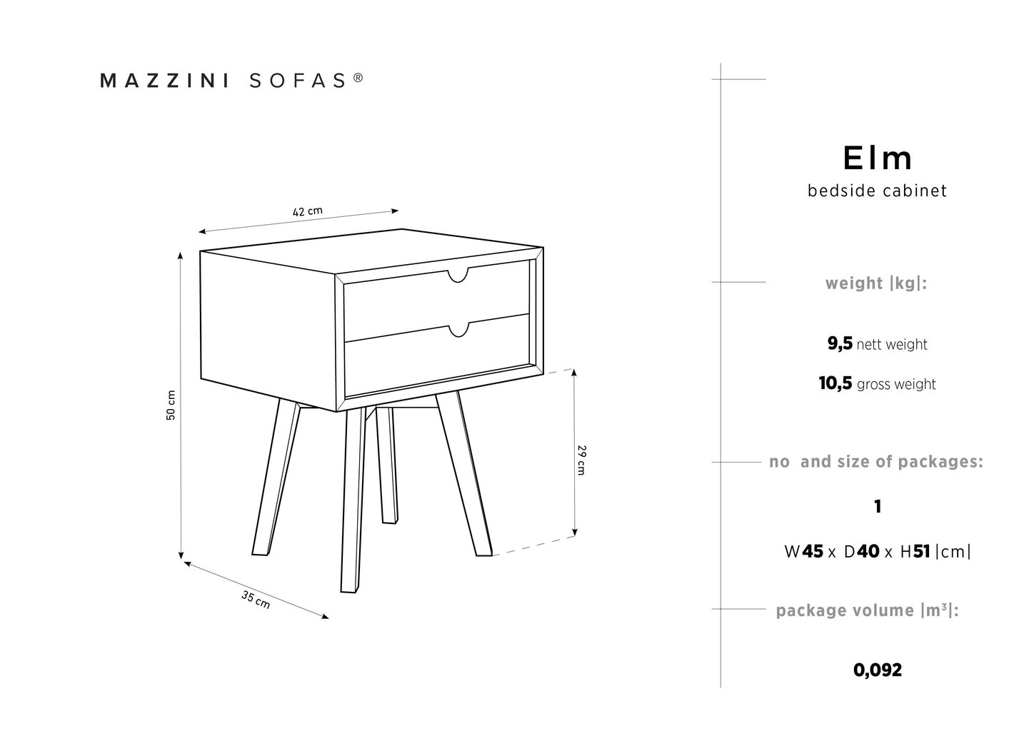 Öökapp Mazzinis Sofas Elm, 2 sahtliga, must/valge цена и информация | Öökapid | kaup24.ee