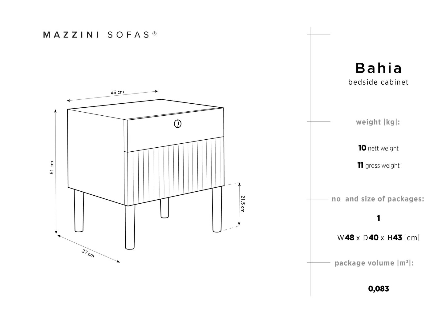 Öökapp Mazzinis Sofas Bahia, pruun/valge цена и информация | Öökapid | kaup24.ee