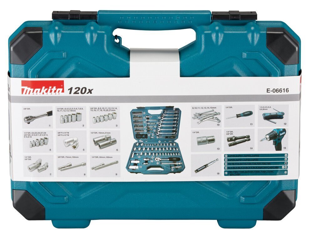 Tööriistakomplekt Makita E-06616, 120 tk hind ja info | Käsitööriistad | kaup24.ee