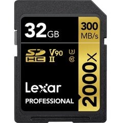 Lexar Professional 2000x UHS-II SDHC, 32 GB, Class 10, U3, V90, 260 MB hind ja info | Mobiiltelefonide mälukaardid | kaup24.ee