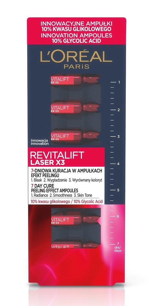 L'Oréal Paris Revitalift Laser – koorivad ampullid, 7-päevane hooldus, 7 x 1 ml hind ja info | Näoõlid, seerumid | kaup24.ee