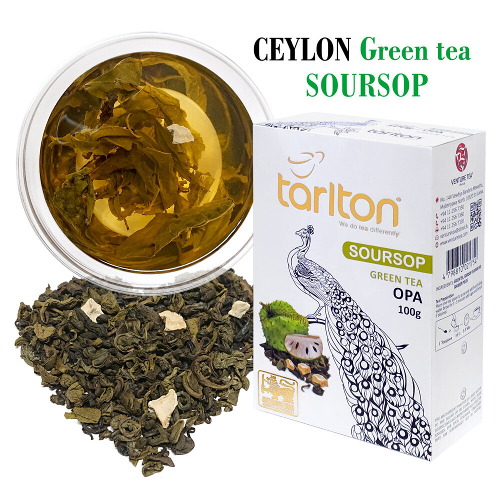 Roheline lahtiste lehtede tee Soursopa (Graviola) puuviljatükkidega, Soursop Green tea, Tarlton, 100g цена и информация | Tee | kaup24.ee