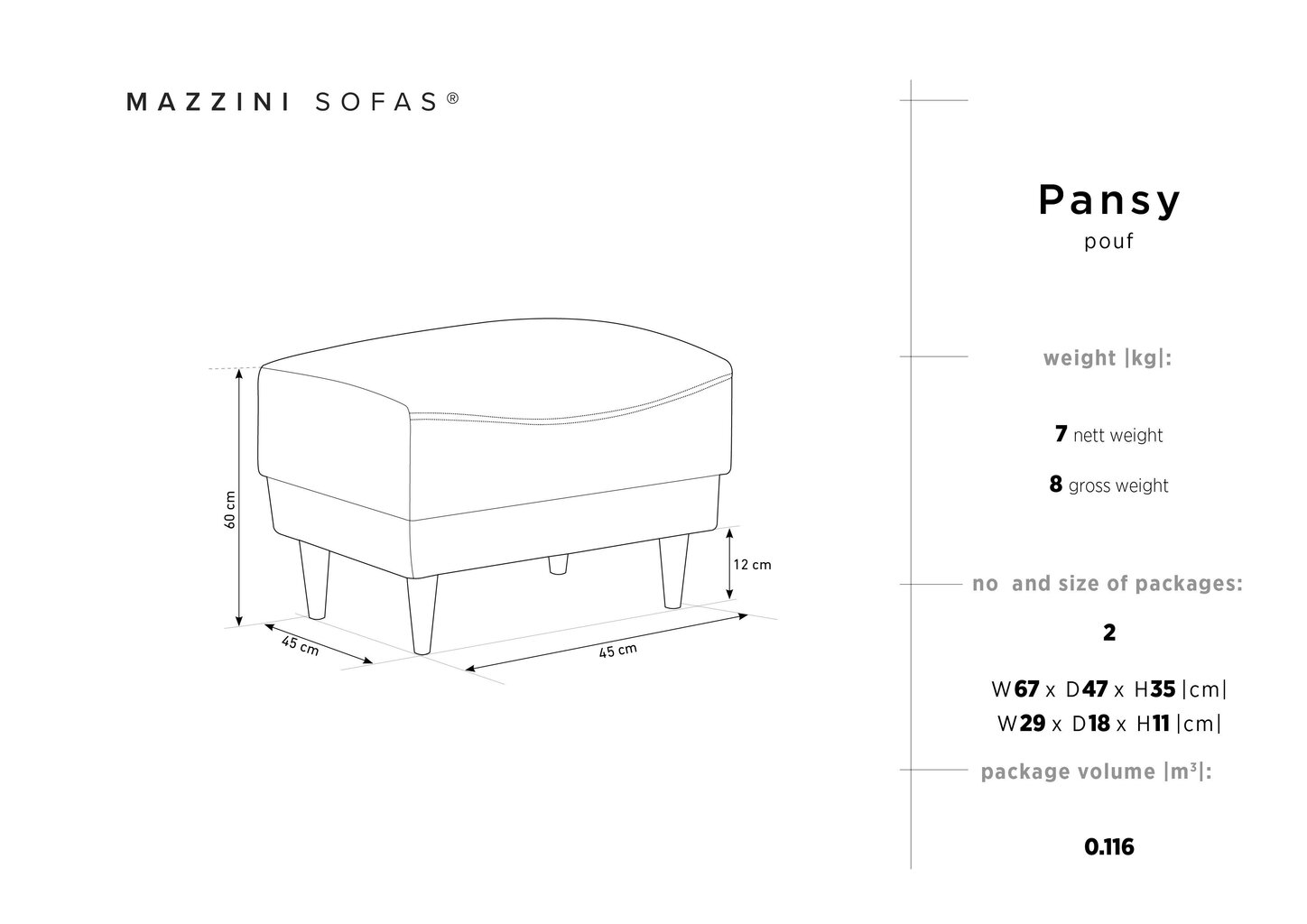 Tumba Mazzini Sofas Pansy, kollane цена и информация | Kott-toolid, tumbad, järid | kaup24.ee