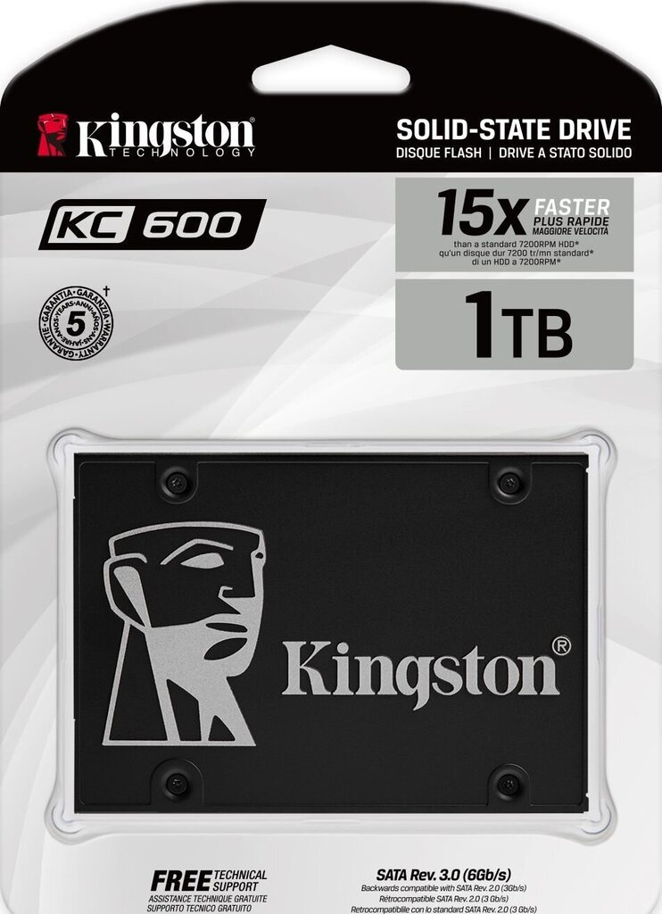 SSD|KINGSTON|KC600|1TB|SATA 3.0|TLC|Kirjutuskiirus 520 MBait/s|Lugemiskiirus 550 MBait/s|2,5"|TBW 600 TB|MTBF 1000000 tundi|SKC600/1024G hind ja info | Sisemised kõvakettad (HDD, SSD, Hybrid) | kaup24.ee