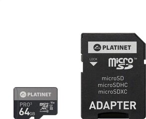 Mälukaart Platinet PMMSDX64UIII Micro SD, 64 GB hind ja info | Mobiiltelefonide mälukaardid | kaup24.ee