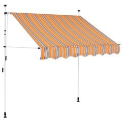 Käsitsi väljatõmmatav markiis, 200cm, kollase/sinisetriibuline цена и информация | Зонты, маркизы, стойки | kaup24.ee