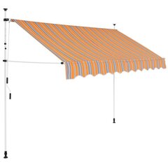 Käsitsi väljatõmmatav markiis, 300cm, kollase/sinisetriibuline цена и информация | Зонты, маркизы, стойки | kaup24.ee