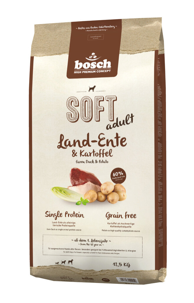 Bosch HPC Soft+ Farm Duck pardilihaga koeratoit 12,5kg hind ja info | Kuivtoit koertele | kaup24.ee