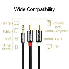 Ugreen AV116 3,5 mm kuni 2RCA helikaabel, 3 m, must hind ja info | Kaablid ja juhtmed | kaup24.ee