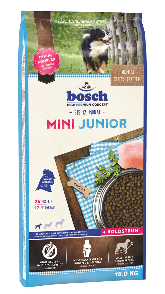 Bosch Tiernahrung Junior Mini koos linnulihaga, 15 kg hind ja info | Kuivtoit koertele | kaup24.ee