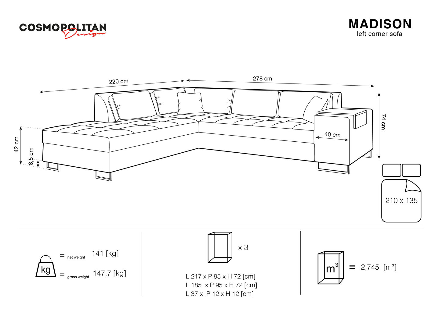 Pehme nurgadiivan Cosmopolitan Design Madison, sinine hind ja info | Nurgadiivanid ja nurgadiivanvoodid | kaup24.ee