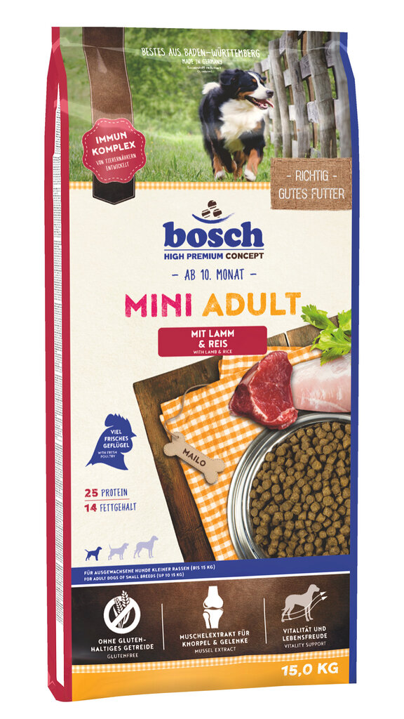 Bosch Mini Adult Lamb & Rice koeratoit lambaliha ja riisiga, 15kg цена и информация | Kuivtoit koertele | kaup24.ee