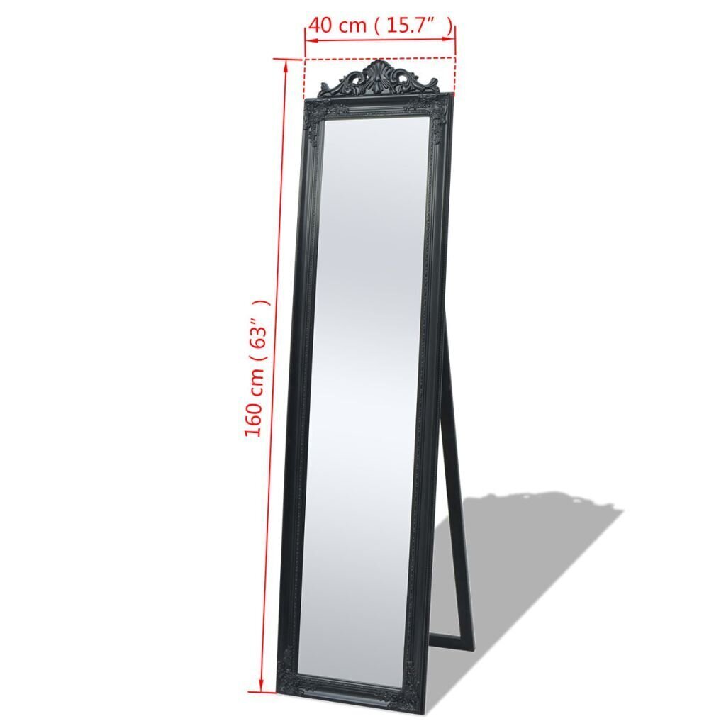 Eraldiseisev peegel, barokkstiilis, 160x40 cm, must hind ja info | Peeglid | kaup24.ee