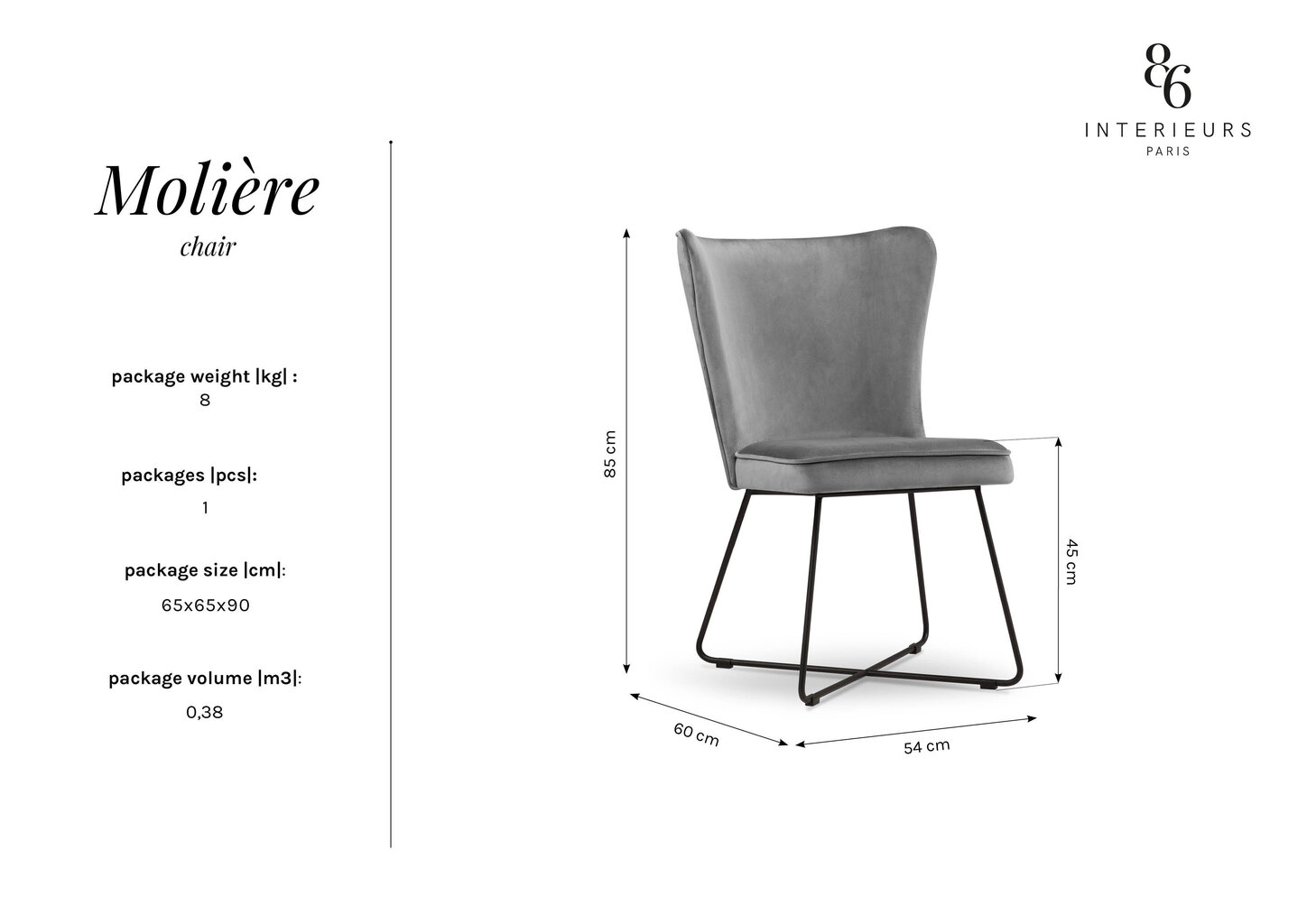 Tool Interieurs86 Moliere 85, hall hind ja info | Söögilaua toolid, köögitoolid | kaup24.ee