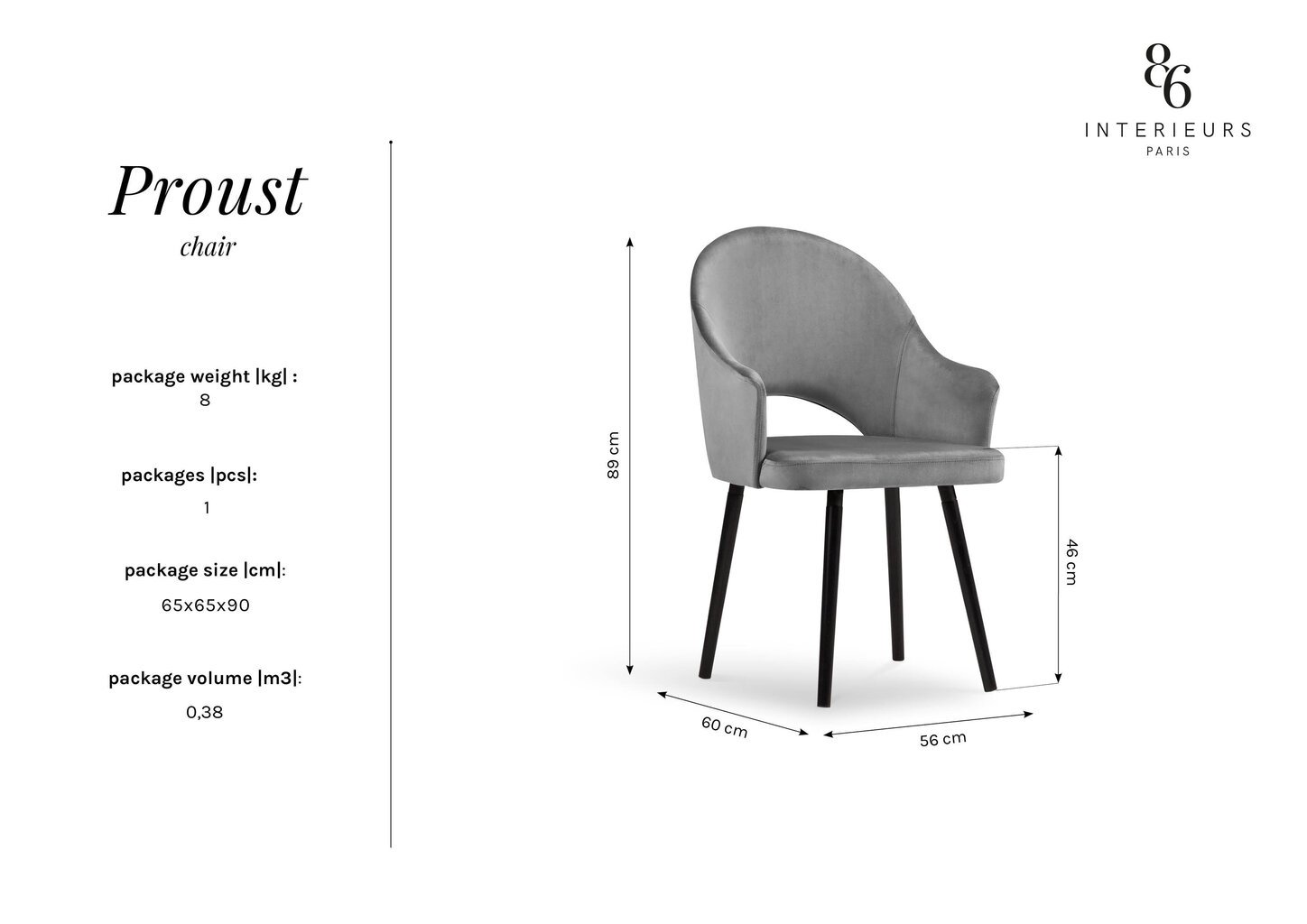 Tool Interieurs86 Proust 89, tumehall hind ja info | Söögilaua toolid, köögitoolid | kaup24.ee