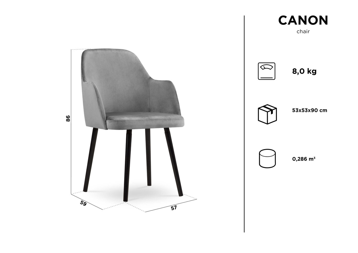 Tool Kooko Home Canon 86, hall hind ja info | Söögilaua toolid, köögitoolid | kaup24.ee