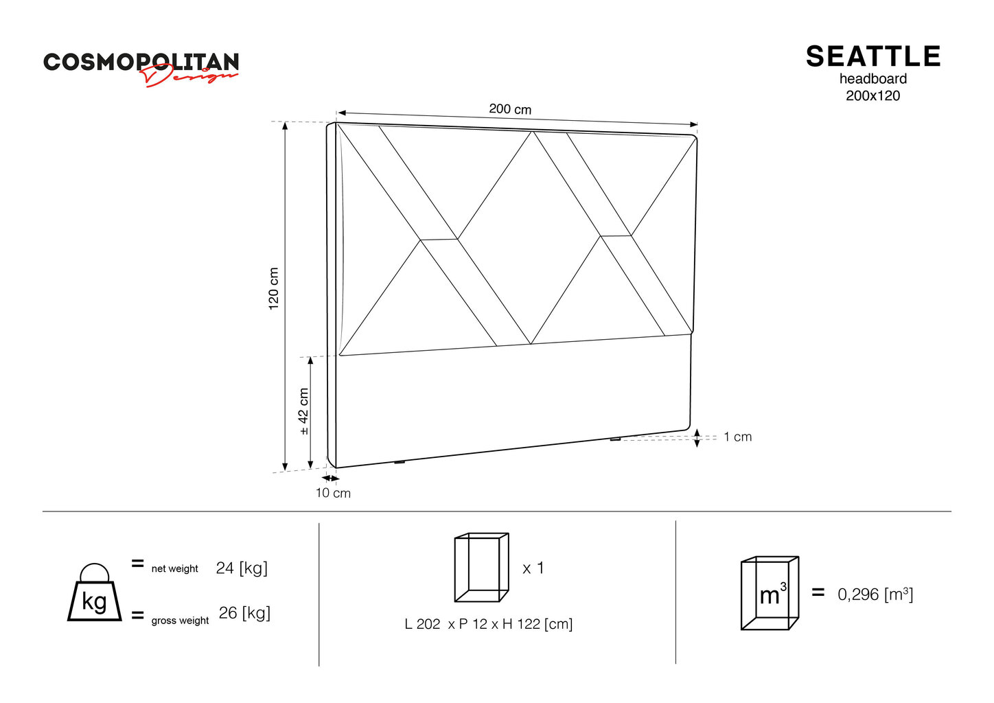 Voodipeats Cosmopolitan Design Seattle USB 200 cm, tumeroheline hind ja info | Voodid | kaup24.ee