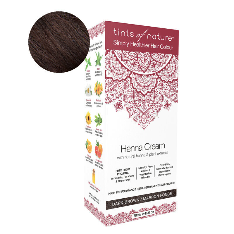 Looduslik juuksevärv Tints of Nature Henna Cream Dark Brown 70 ml hind ja info | Juuksevärvid | kaup24.ee
