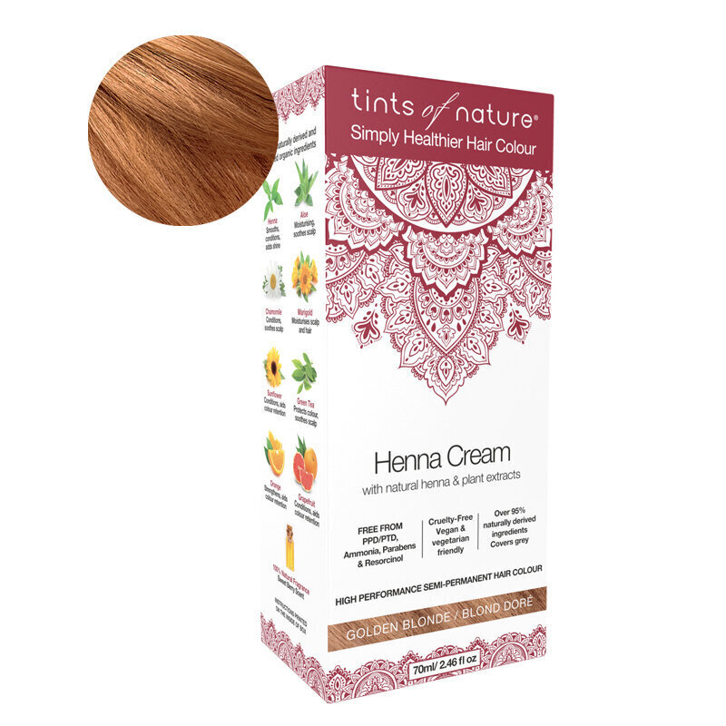 Looduslik juuksevärv Tints of Nature Henna Cream Golden Brown 70 ml цена и информация | Juuksevärvid | kaup24.ee