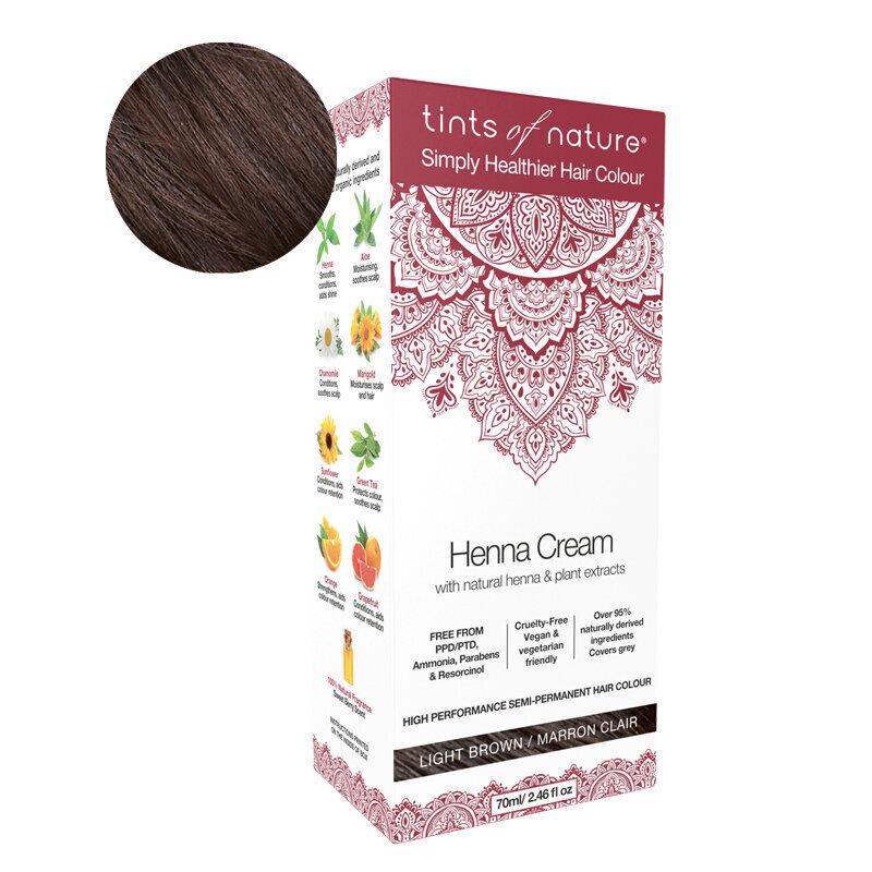 Looduslik juuksevärv Tints of Nature Henna Cream Light Brown 70 ml hind ja info | Juuksevärvid | kaup24.ee