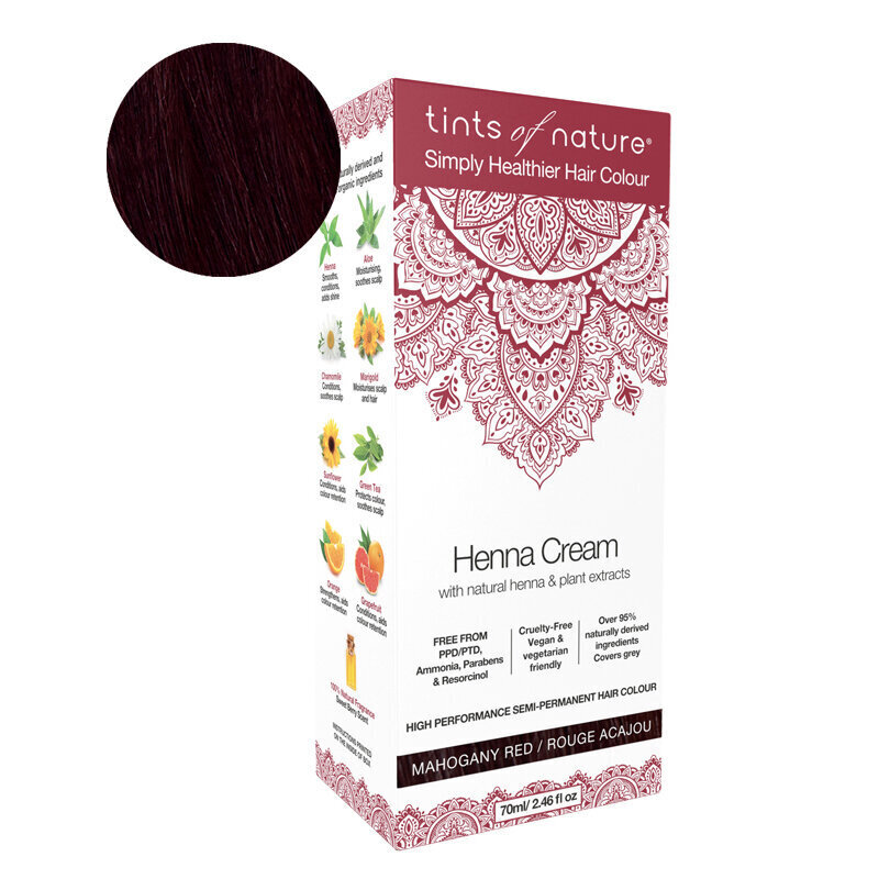 Looduslik juuksevärv Tints of Nature Henna Cream Mahogany Red 70 ml hind ja info | Juuksevärvid | kaup24.ee