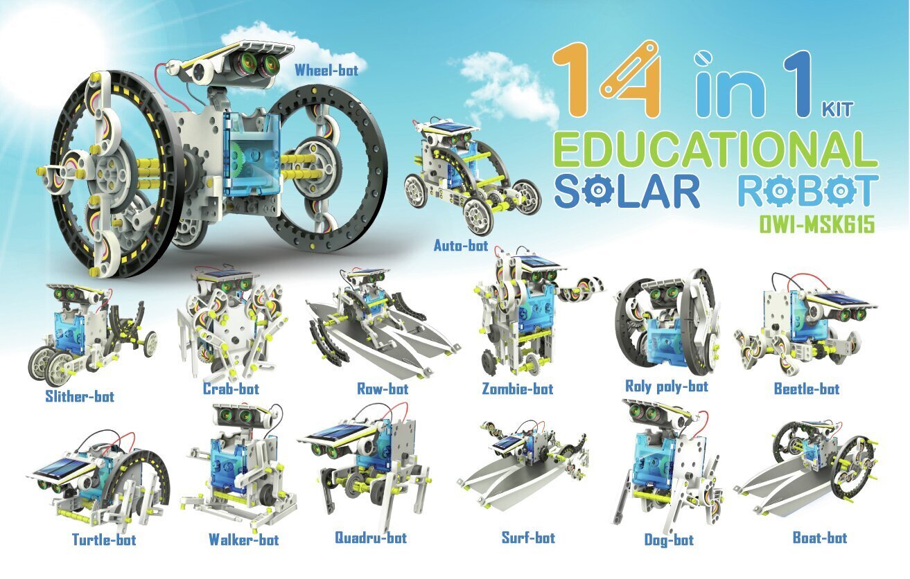 Päikesepatarei konstruktor Educational Solar Robot Kit 14in1 OWI-MSK615 hind ja info | Klotsid ja konstruktorid | kaup24.ee