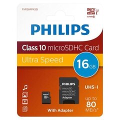Карта памяти Philips MICROSDHC 16GB CLASS 10/UHS 1 + Adapter цена и информация | Philips Телефоны и аксессуары | kaup24.ee