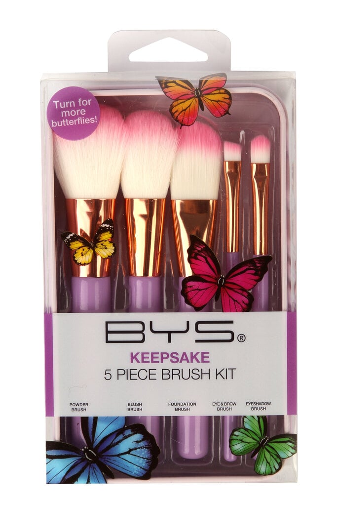 Meigipintslite komplekt Makeup Brushes In Keepsake Butterfly Tin Lilac Bys, 5tk hind ja info | Meigipintslid, -käsnad | kaup24.ee