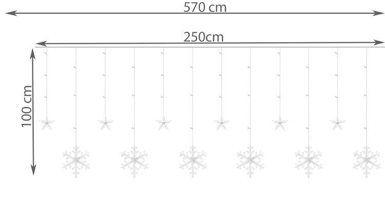 Valguskardin Lumehelbed ja tähed, 138 LED цена и информация | Jõulutuled | kaup24.ee