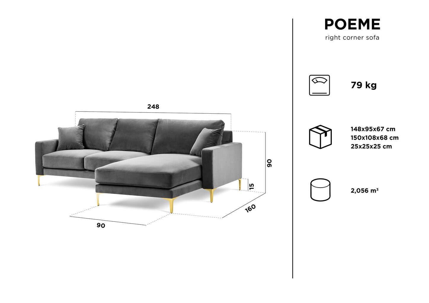 Pehme nurgadiivan Kooko Home Poeme, kollane цена и информация | Nurgadiivanid ja nurgadiivanvoodid | kaup24.ee