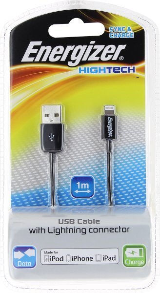 Kaabel Energizer Hightech USB-lightning, 1m, must цена и информация | Mobiiltelefonide kaablid | kaup24.ee