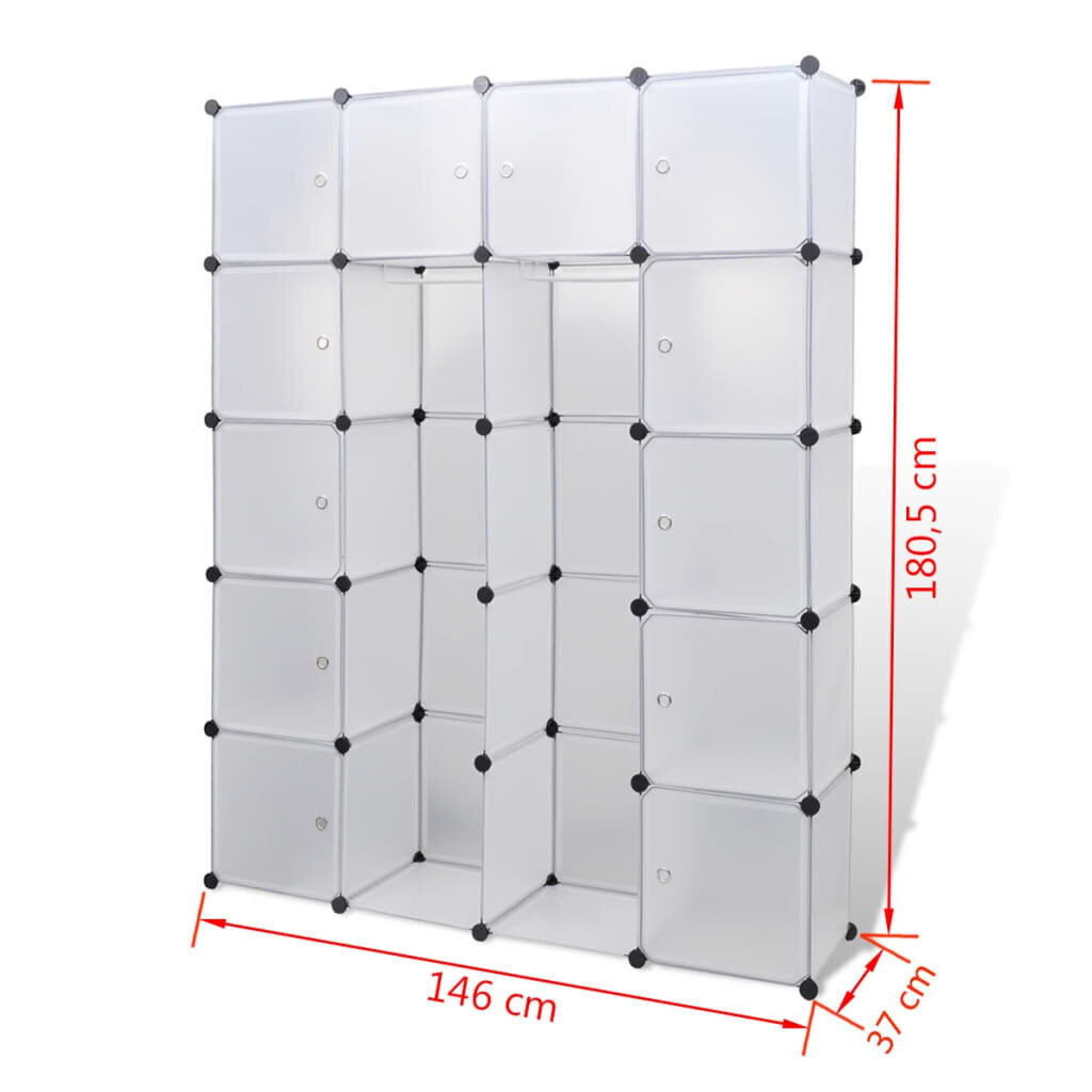 Modulaarne riidekapp, 14 sektsiooni, valge 37 x 146 x 180,5 cm, valge hind ja info | Kapid | kaup24.ee