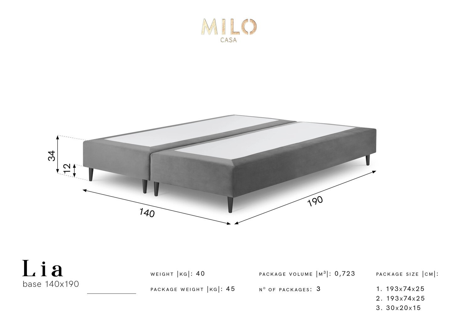 Kušett Milo Casa Lia 140x190, helesinine/must hind ja info | Voodid | kaup24.ee