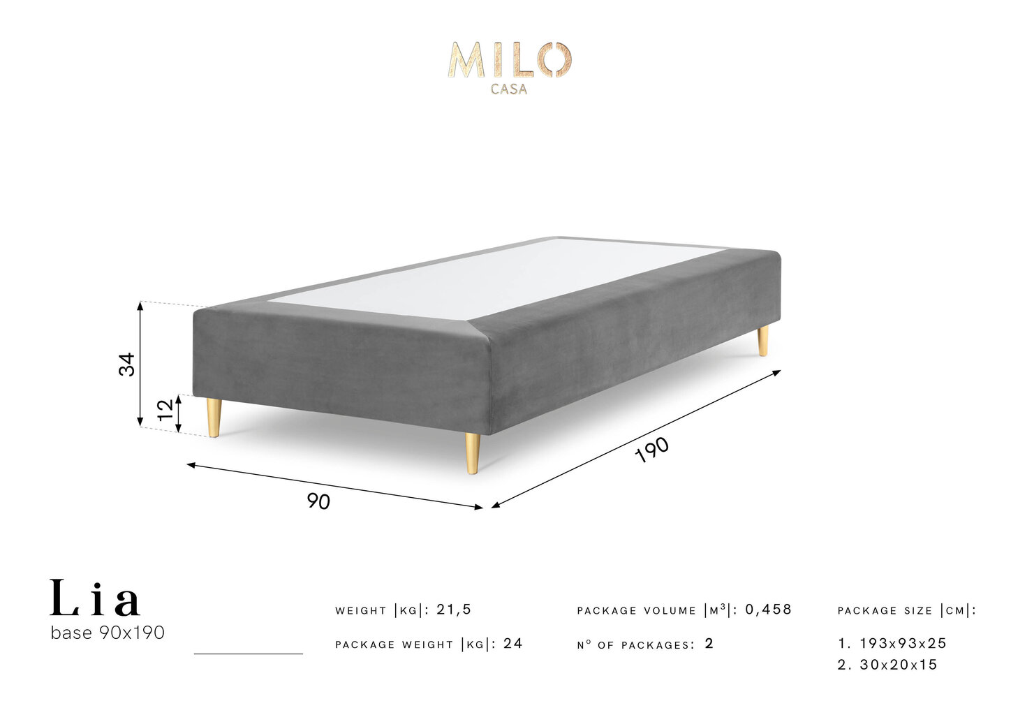 Kušett Milo Casa Lia 90x190, kollane hind ja info | Voodid | kaup24.ee