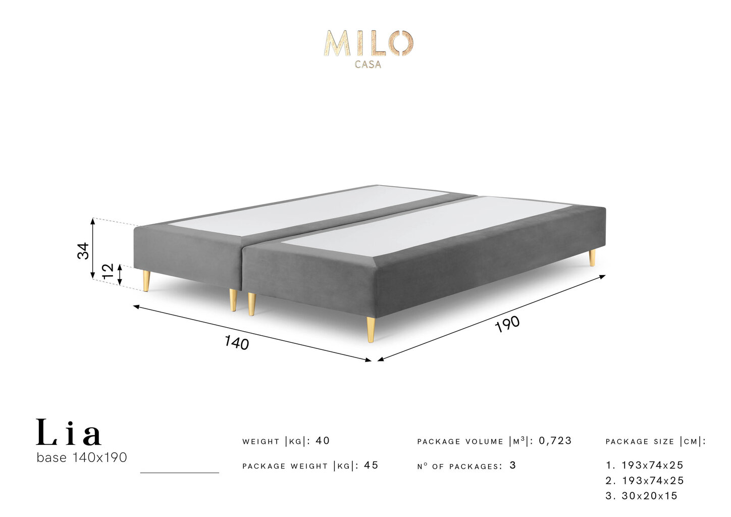 Kušett Milo Casa Lia 140x190, tumehall цена и информация | Voodid | kaup24.ee