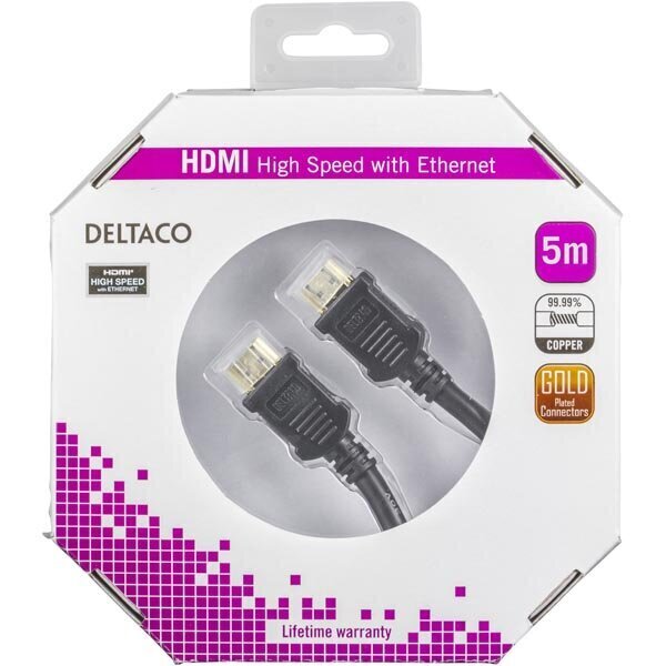 Kaabel DELTACO HDMI, 4K, UltraHD in 30Hz, 5m, must / HDMI-1050-K hind ja info | Kaablid ja juhtmed | kaup24.ee