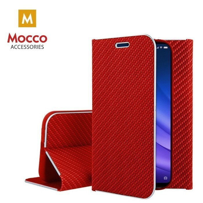 Mocco Carbon Leather Book Case For Apple iPhone X / XS Red цена и информация | Telefoni kaaned, ümbrised | kaup24.ee