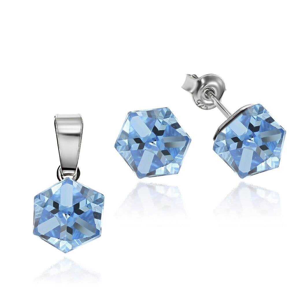 Komplekt Cubic: kõrvarõngad + ripats, Aquamarine цена и информация | Ehete komplektid | kaup24.ee