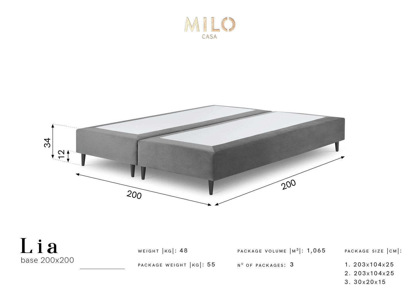 Kušett Milo Casa Lia 200x200, tumehall/must hind ja info | Voodid | kaup24.ee