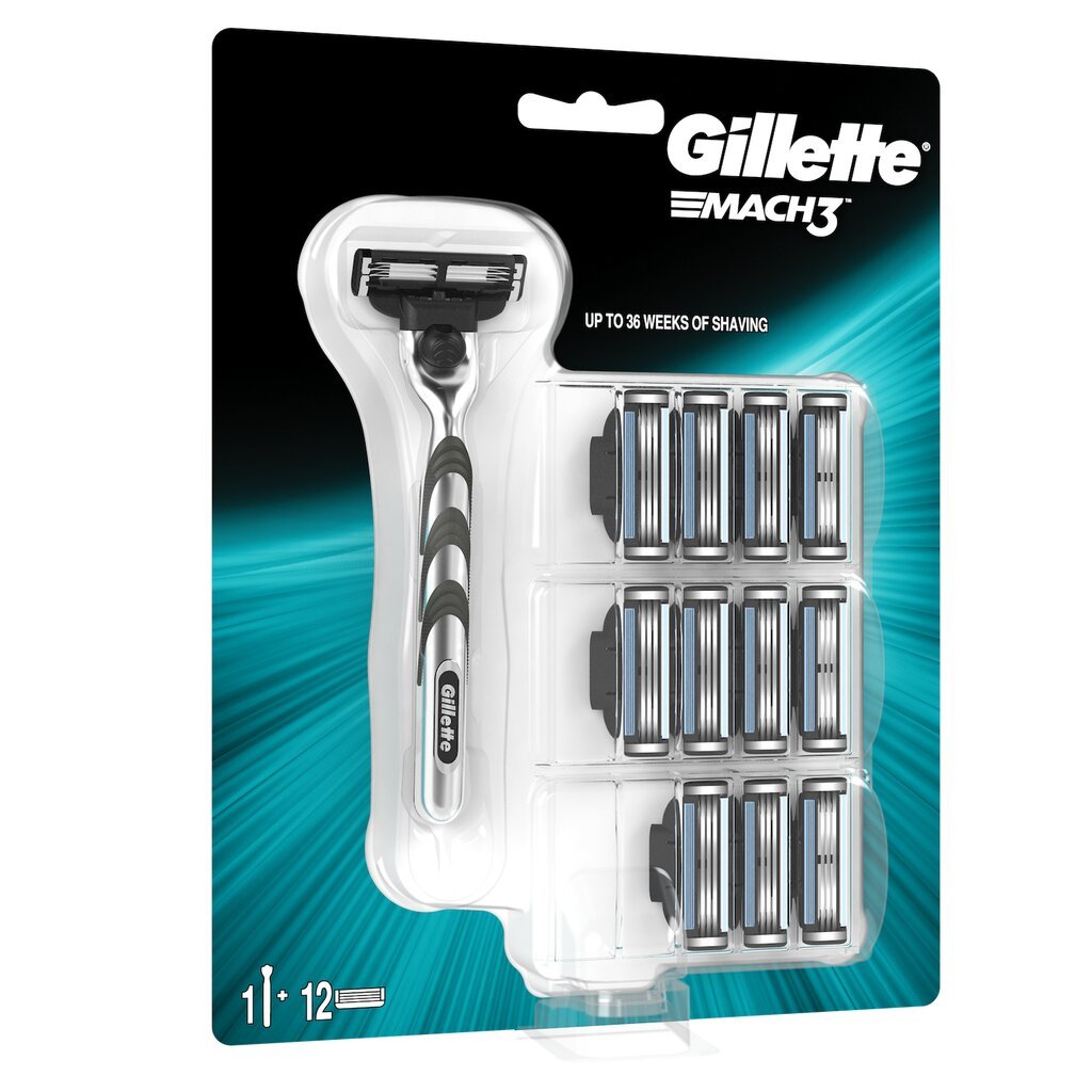 Komplekt Gillette Mach3: raseerija + raseerimispead 12 tk цена и информация | Raseerimisvahendid | kaup24.ee