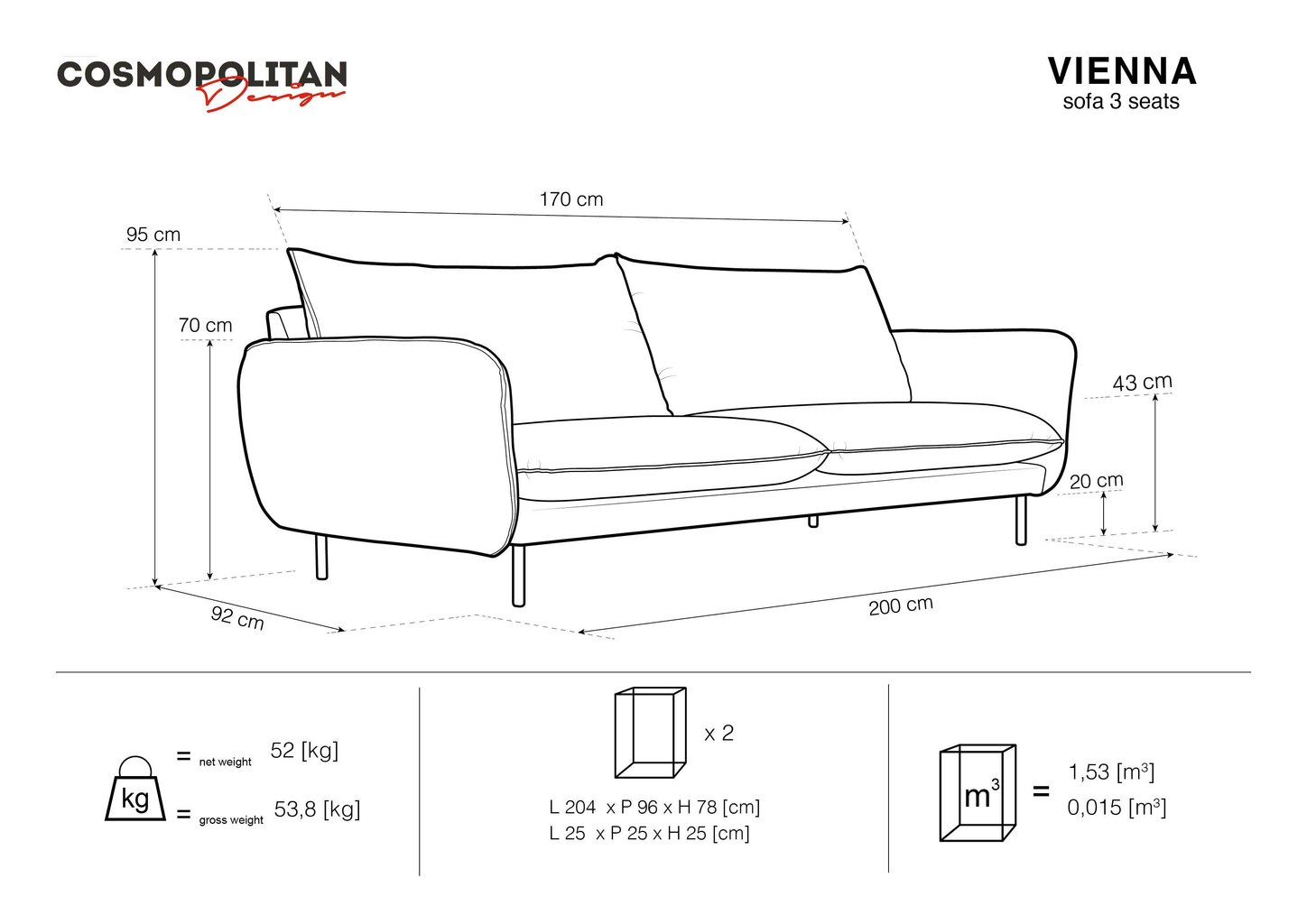 Kolmekohaline diivan Cosmopolitan Design Vienna, kollane hind ja info | Diivanid ja diivanvoodid | kaup24.ee