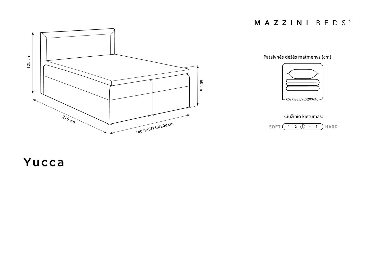 Voodi Mazzini Beds Yucca 200x200 cm, hall цена и информация | Voodid | kaup24.ee