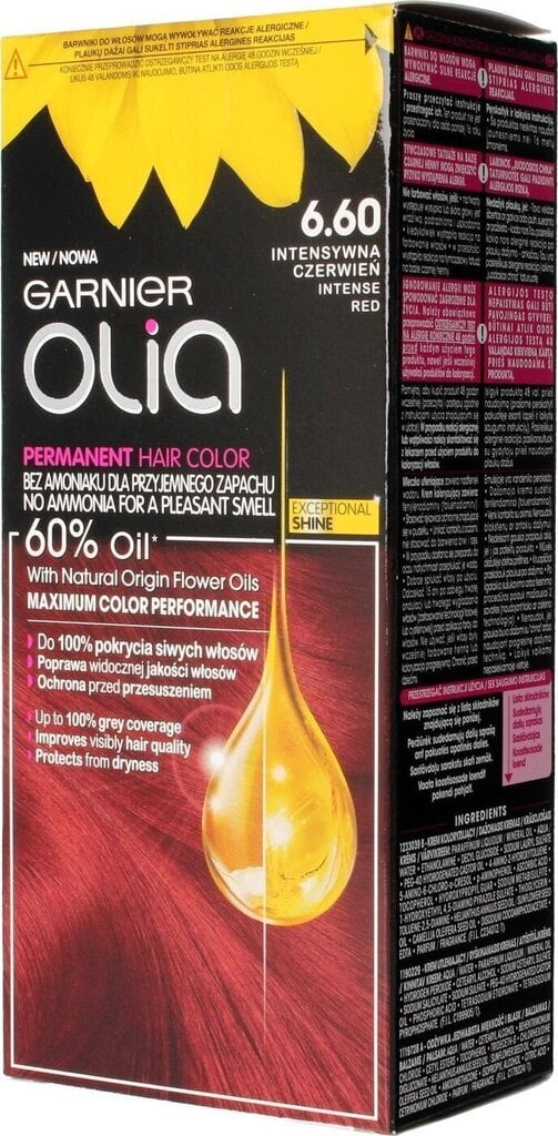 Õlibaasil kauapüsiv juuksevärv ilma ammoniaagita Garnier Olia 6.60 Intense Red hind ja info | Juuksevärvid | kaup24.ee