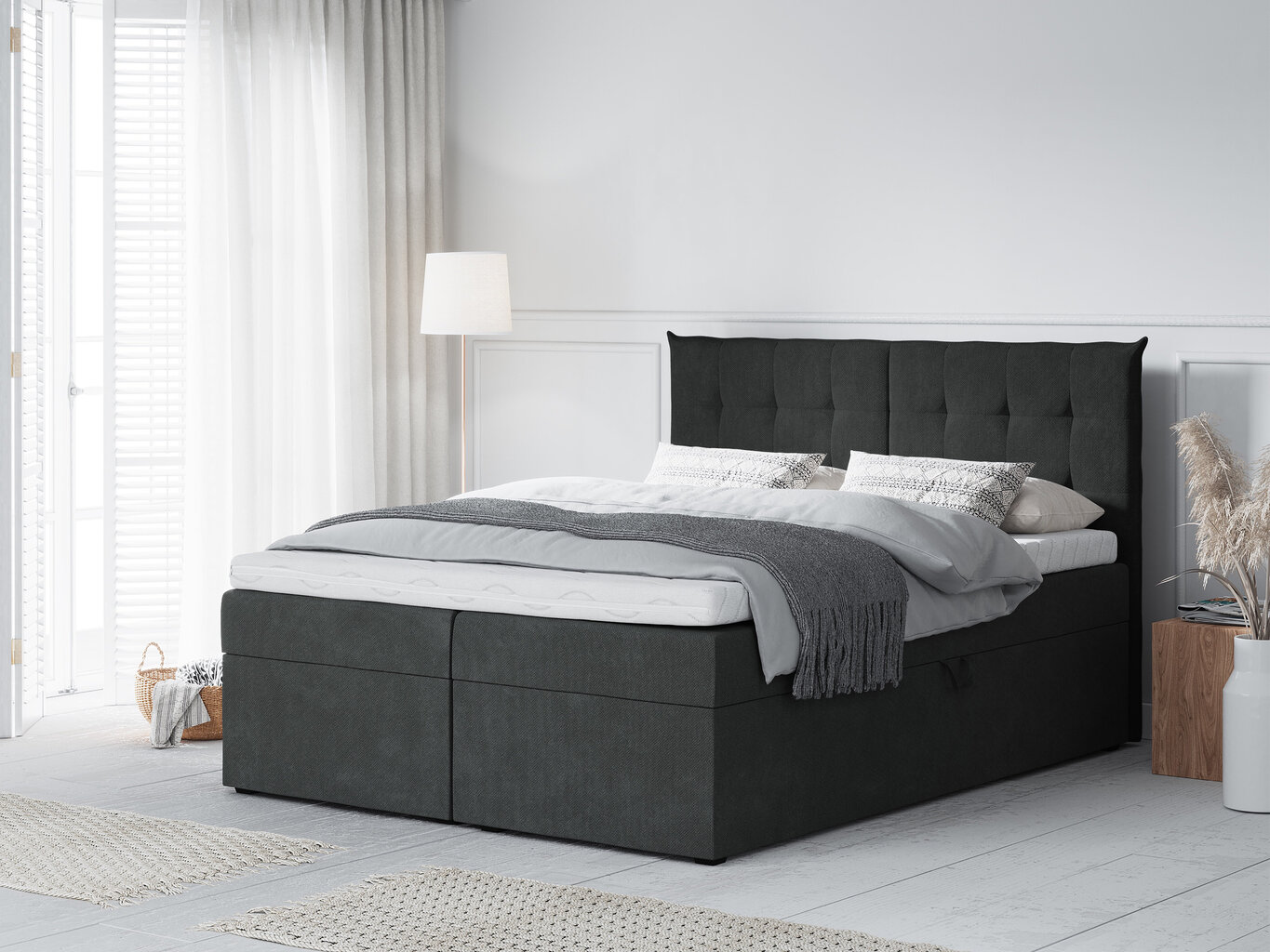 Voodi Mazzini Beds Echaveria 200x200 cm, tumehall цена и информация | Voodid | kaup24.ee