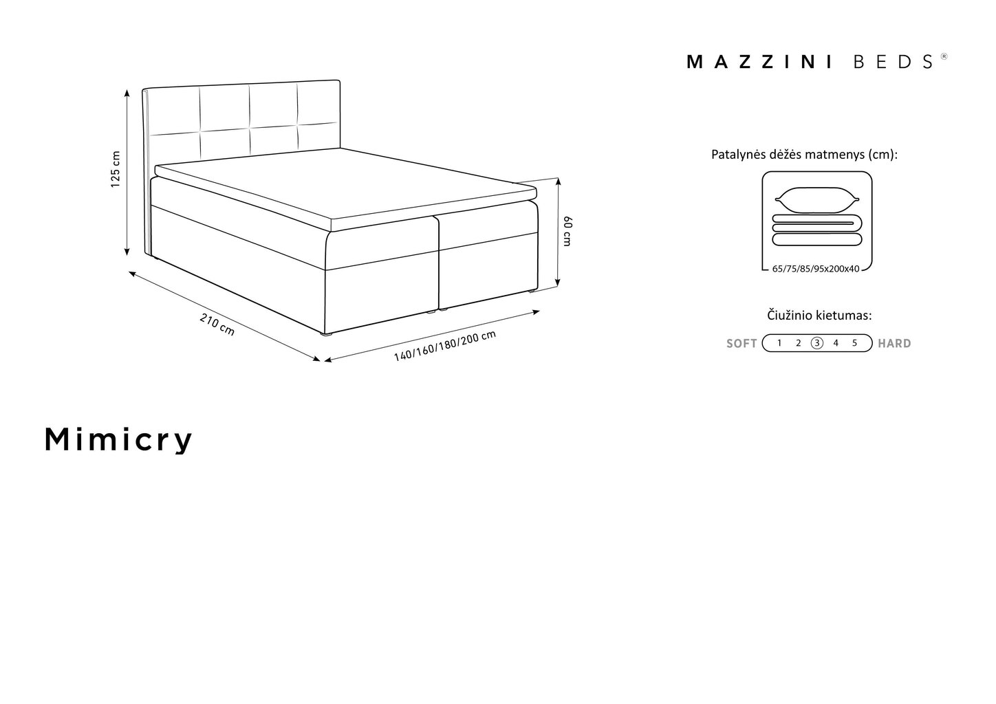 Voodi Mazzini Beds Mimicry 200x200 cm, must hind ja info | Voodid | kaup24.ee