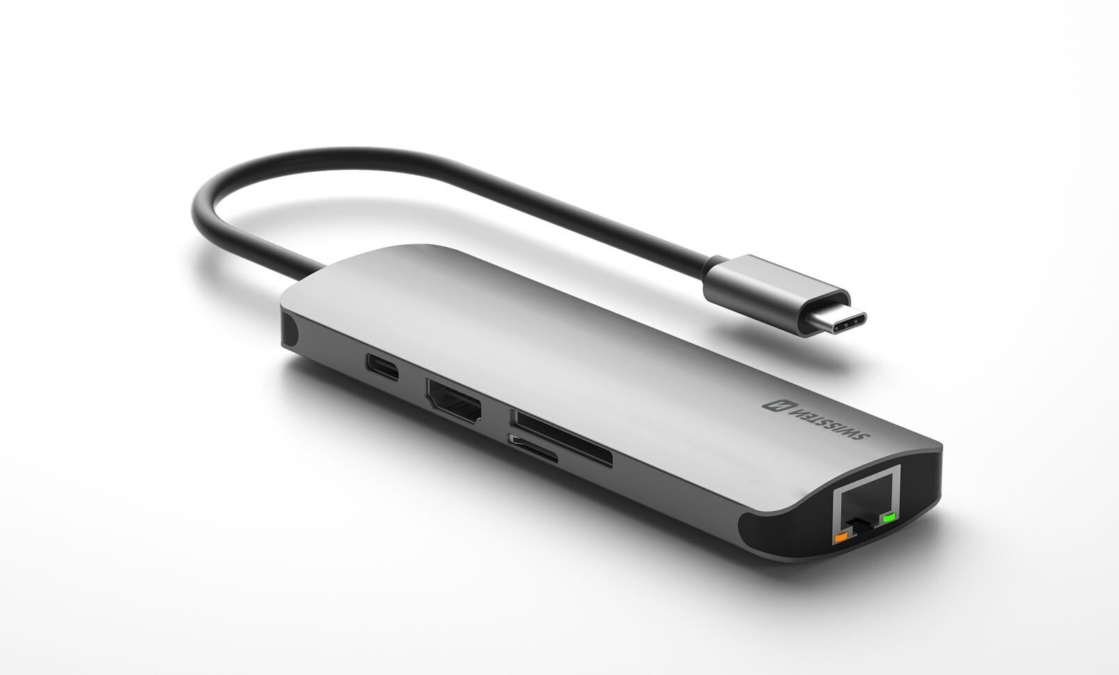 Swissten USB-C Hub 8in1 with 3X USB 3.0 / 1X USB-C Power Delivery / 1X microSD / 1X SD / 1x HDMI 4K / 1x LAN RJ45 / Aluminum body цена и информация | USB jagajad, adapterid | kaup24.ee