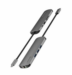 Разветвитель Swissten USB-C 8in1 с 3X USB 3.0 / 1X USB-C Power Delivery / 1X microSD / 1X SD / 1x HDMI 4K / 1x LAN RJ45 / алюминиевый корпус цена и информация | Адаптер Aten Video Splitter 2 port 450MHz | kaup24.ee