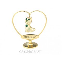 Kujukene "Kass" südamekujulises raamis ketil sõnadega "I LOVE MY CAT". Mitmevärviliste kristallidega SWAROVSKI , 24K kuld hind ja info | Sisustuselemendid | kaup24.ee