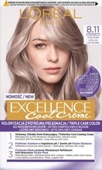 Juuksevärv L'Oréal Paris Excellence Cool Creme, 8.11 Ultra Kerge varjundiga tuhkblond цена и информация | Краска для волос | kaup24.ee